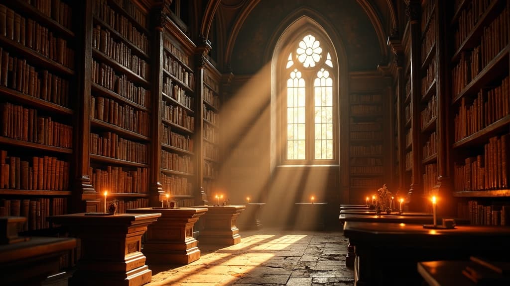Ancient library with romantic atmosphere